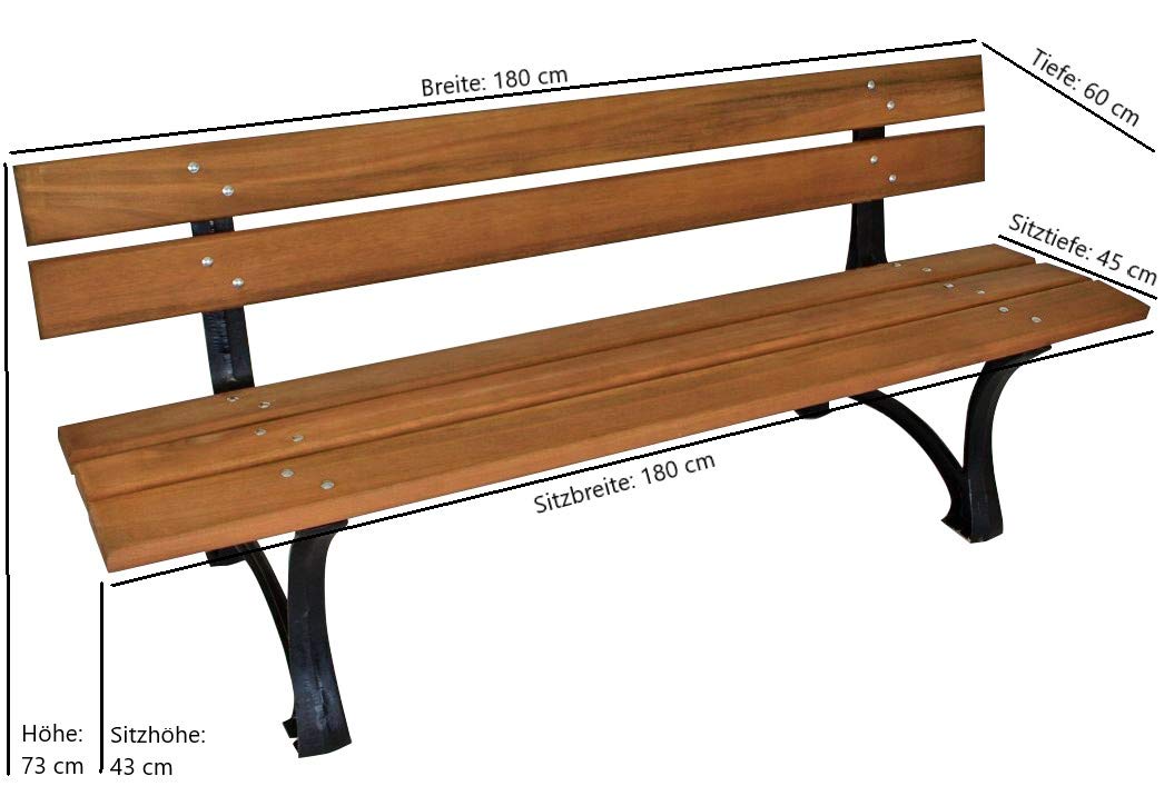 DEGAMO Gartenbank Parkbank Luzern 180cm Länge 4-sitzer, Gestell Gusseisen schwarz, Belattung Eukalyptus Holz braun geölt, Outdoor