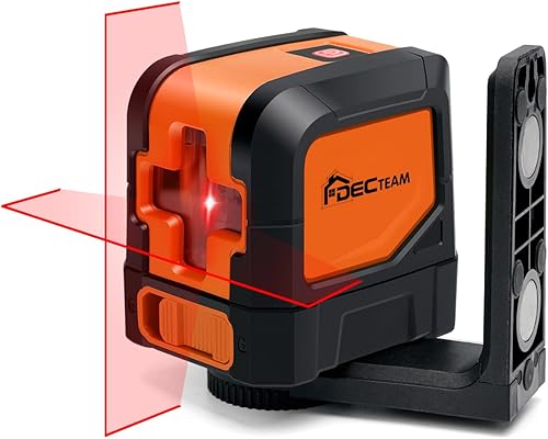 Nivel láser autonivelante DECTEAM Herramienta de niveles láser de línea de cruz roja de 65 pies con líneas horizontales y verticales, base