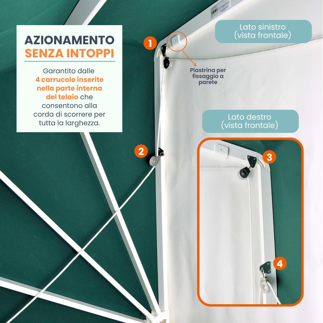 TENDAGGIMANIA Tenda da Sole per Esterno Cappottina da Esterno 4 Raggi - Misure: L.200 X S.100 CM - Tende da Sole TEMPOTEST SU MISURA con kit di montaggio - Anche tende da sole motorizzate