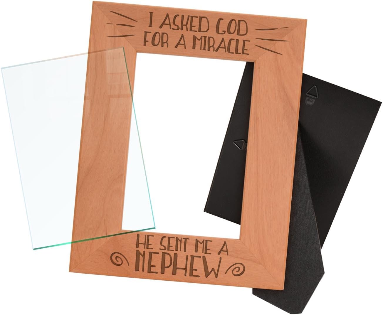 ThisWear Aunt Uncle Gift Asked God for A Miracle He Sent Me A Nephew Wood Engraved 4x6 Portrait Picture Frame