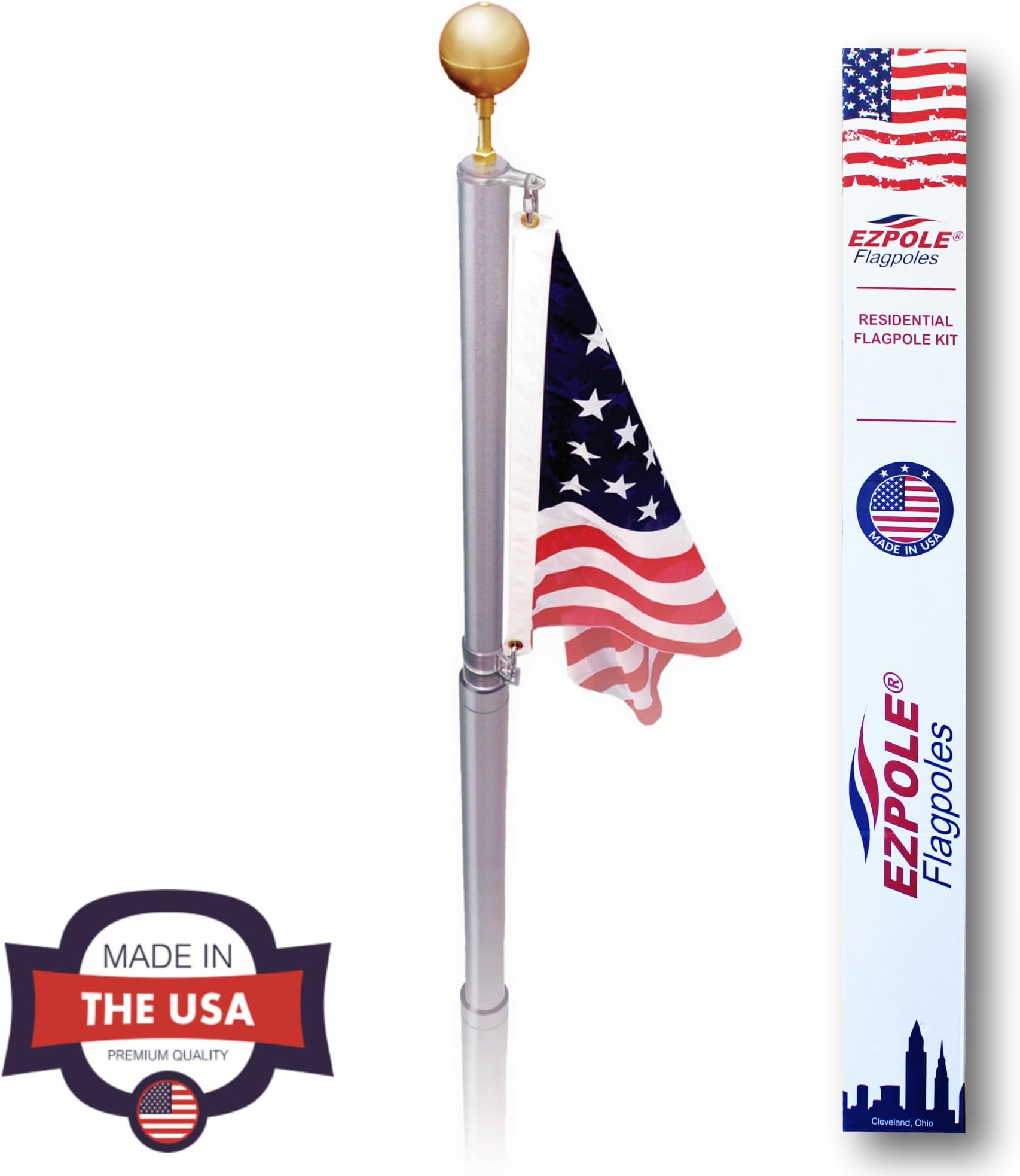 Liberty Telescoping Inground Flag Pole Kit for Outdoors-Winds to 130 Mph. Dual Flag Pole Holder for Outside House-Made in USA-Includes Pole Flag Ground Sleeve Hardware (17 Ft.)