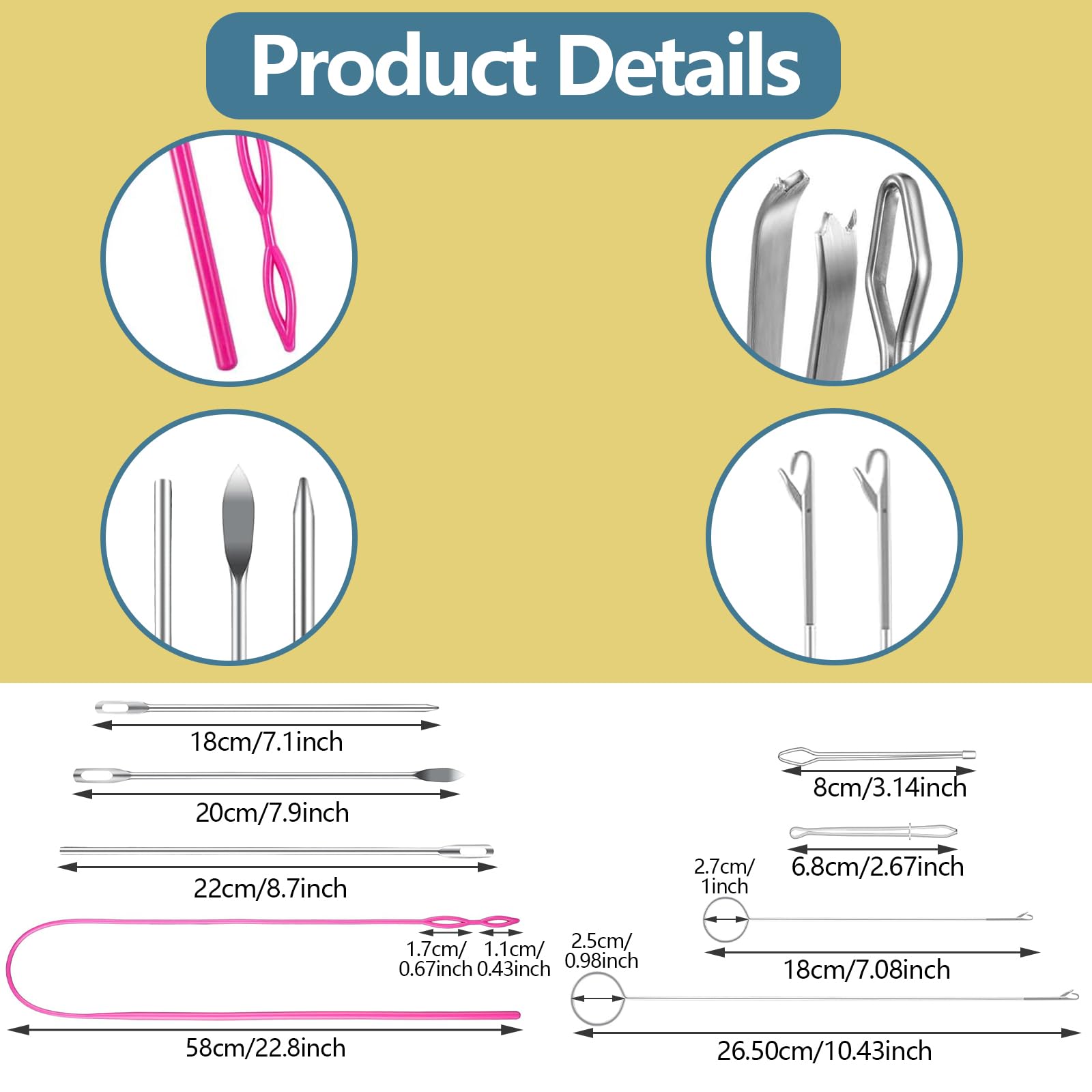 Sewing Clips 8pcs DRAWSTRING THREADER TOOL SET Sewing Loop Turner Hook  Metal Sewing Needles