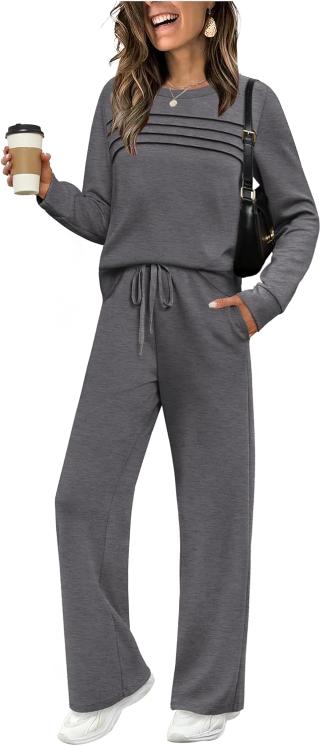 WIHOLL Women's 2 Piece Sets Sweatshirt Casual Travel Outfits Lounge Wide Leg Tracksuit Cozy Sweatsuits Fashion 2025