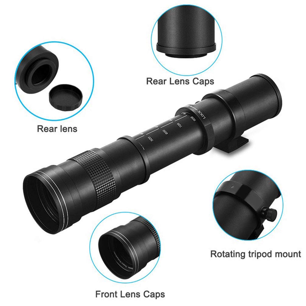 Teleobiettivo zoom 420-800 mm F8.3, messa a fuoco manuale con attacco a T per Canon EOS T3 T3i T4i T5 T5i T6 T6i T6s T7 T7i SL1 SL2 6D 7D 7D 60D 70D 77D 80D 5D II/III/IV DSLR