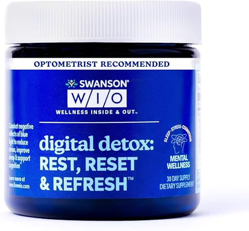 Swanson WIO Digital Detox: descansa, restablece y refresca el sueño mejor, defensa de la luz azul, bienestar, menos estrés, luteína, zeaxantina,