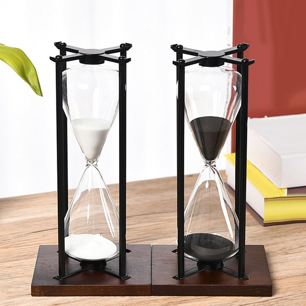 Large Iron Timer Effective 30/60Minute Sand Timer in Wood Base for Meditations and Concentration