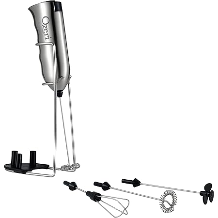 Ozeri Deluxe Milk Frother and Whisk in Stainless Steel with Stand and 4-Frothing Attachments