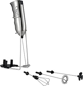 Ozeri Deluxe Milk Frother and Whisk in Stainless Steel with Stand and 4-Frothing Attachments