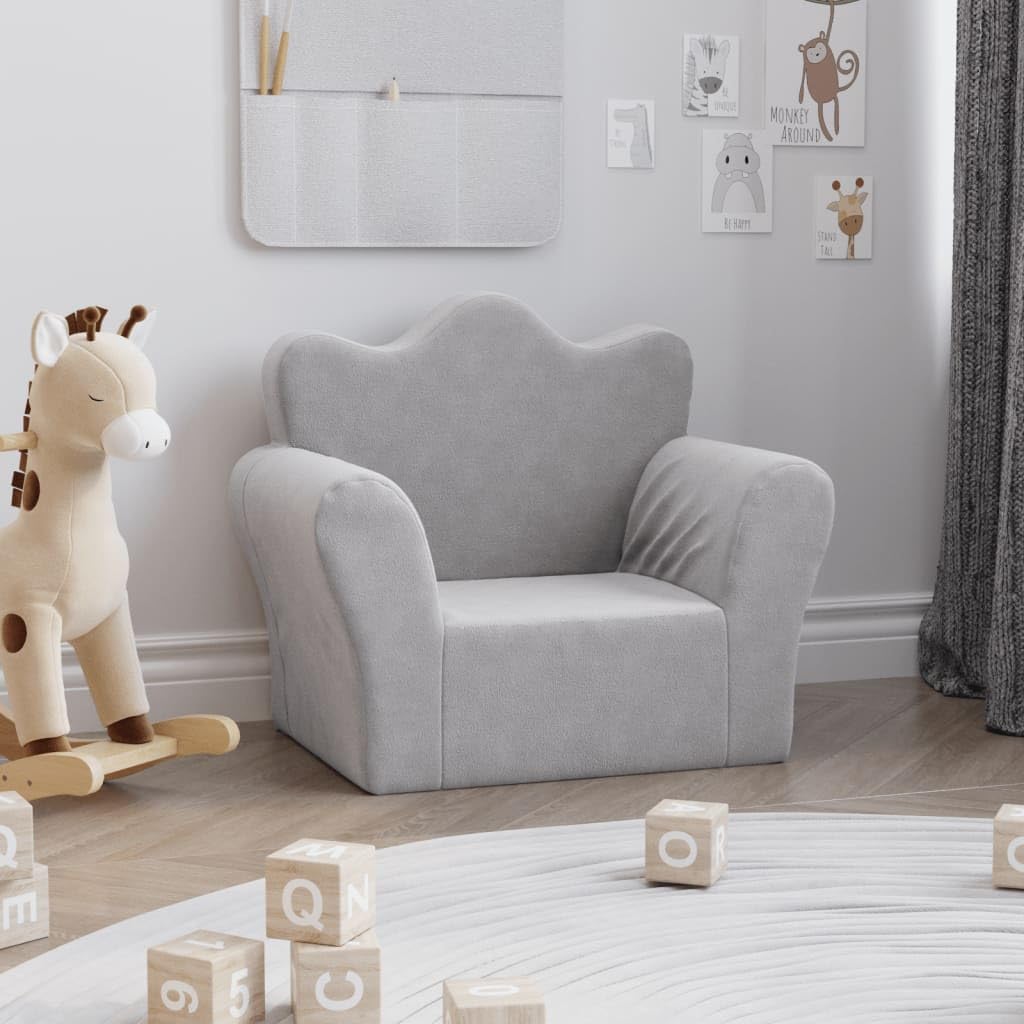 vidaXL Sofá para Niños, Sillón con Respaldo Reposabrazos, Mini Sofá Infantil, Asiento Sofá para Dormitorio Sala de Juegos, Felpa Suave Gris Claro