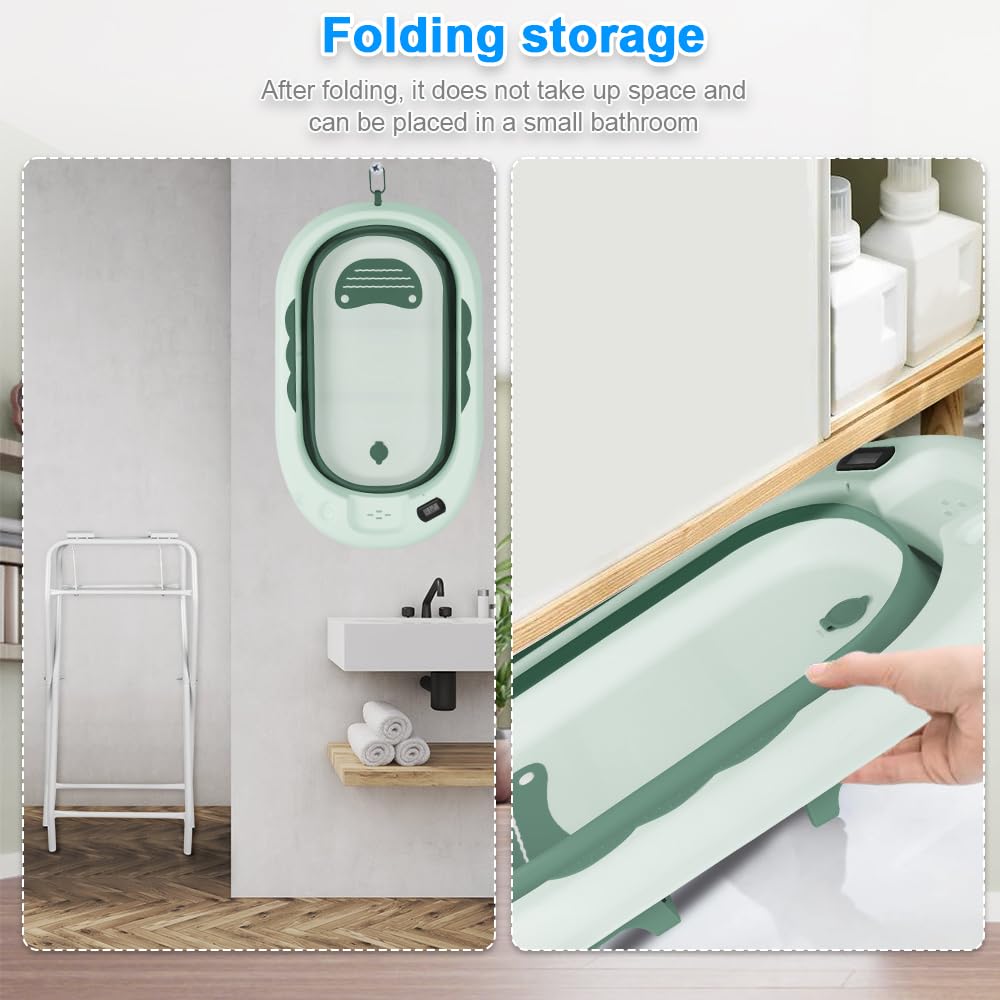 Vasca da bagno pieghevole per bambini a piedi – Grande Vasca da bagno Xxl con supporto/sedile e kit di drenaggio – Bacino per neonati dalla nascita a 3 anni – Regalo per bambini – (stile 5) 81,5 x 48