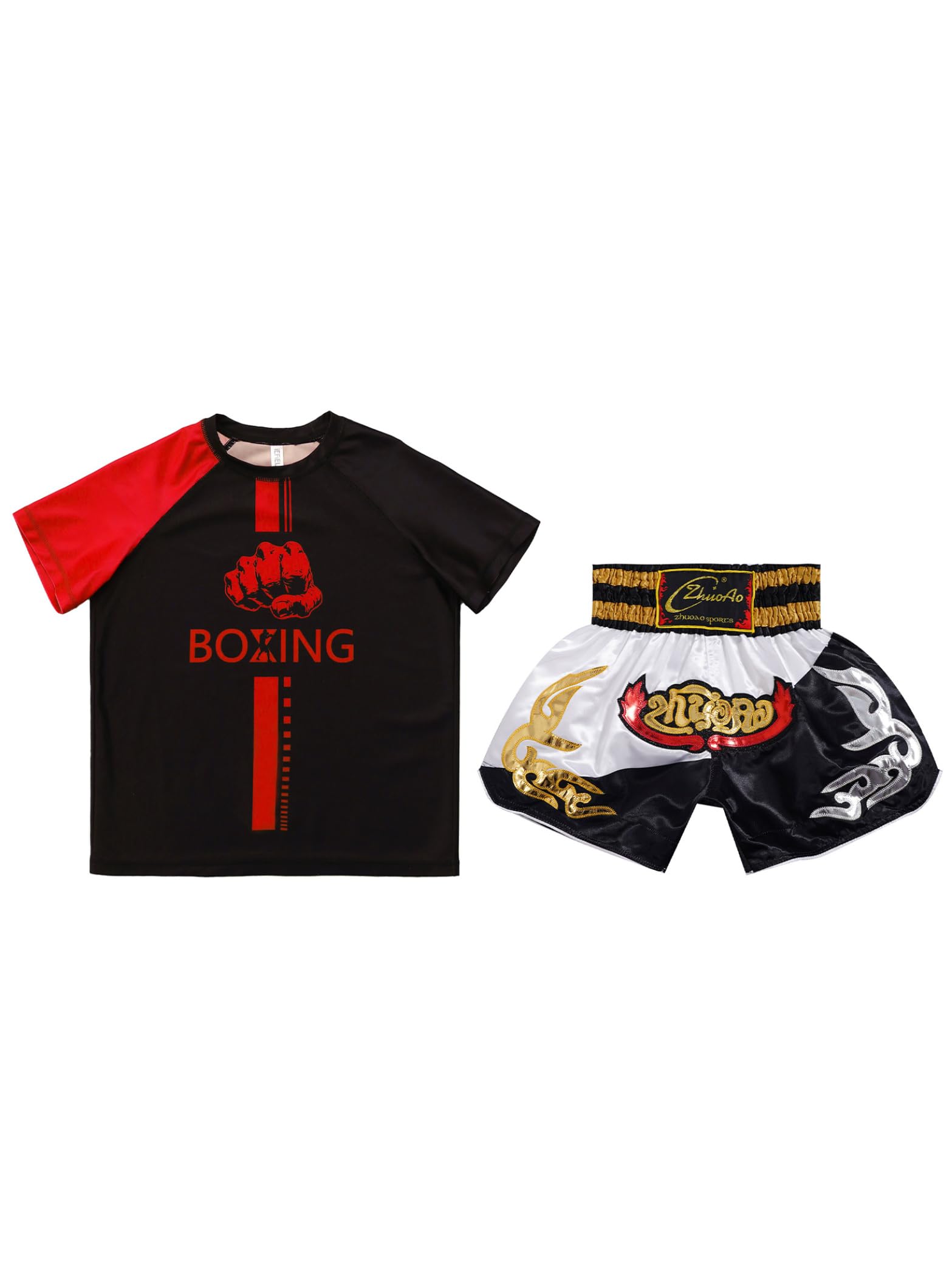 Ensemble de Boxe Muay Thai Enfant Garçon Hauts de Boxeur Short de Sport Entraînement Survêtements 5-16 Ans