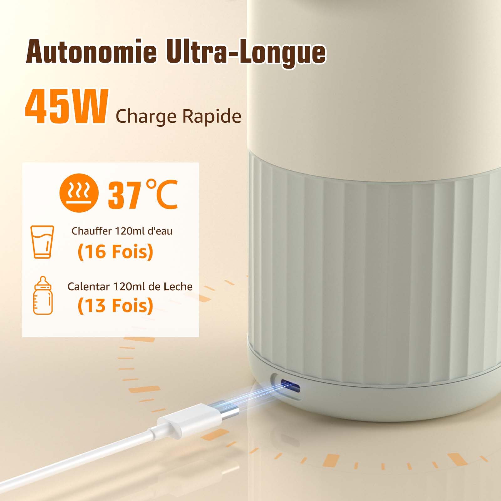 Chauffe Biberon Nomade pour Lait Maternel, Préparation pour Nourrissons ou Eau - Capacité de 385 ml, 100W Chauffage Rapide et Contrôle Précis de la Température Chauffe-Biberon