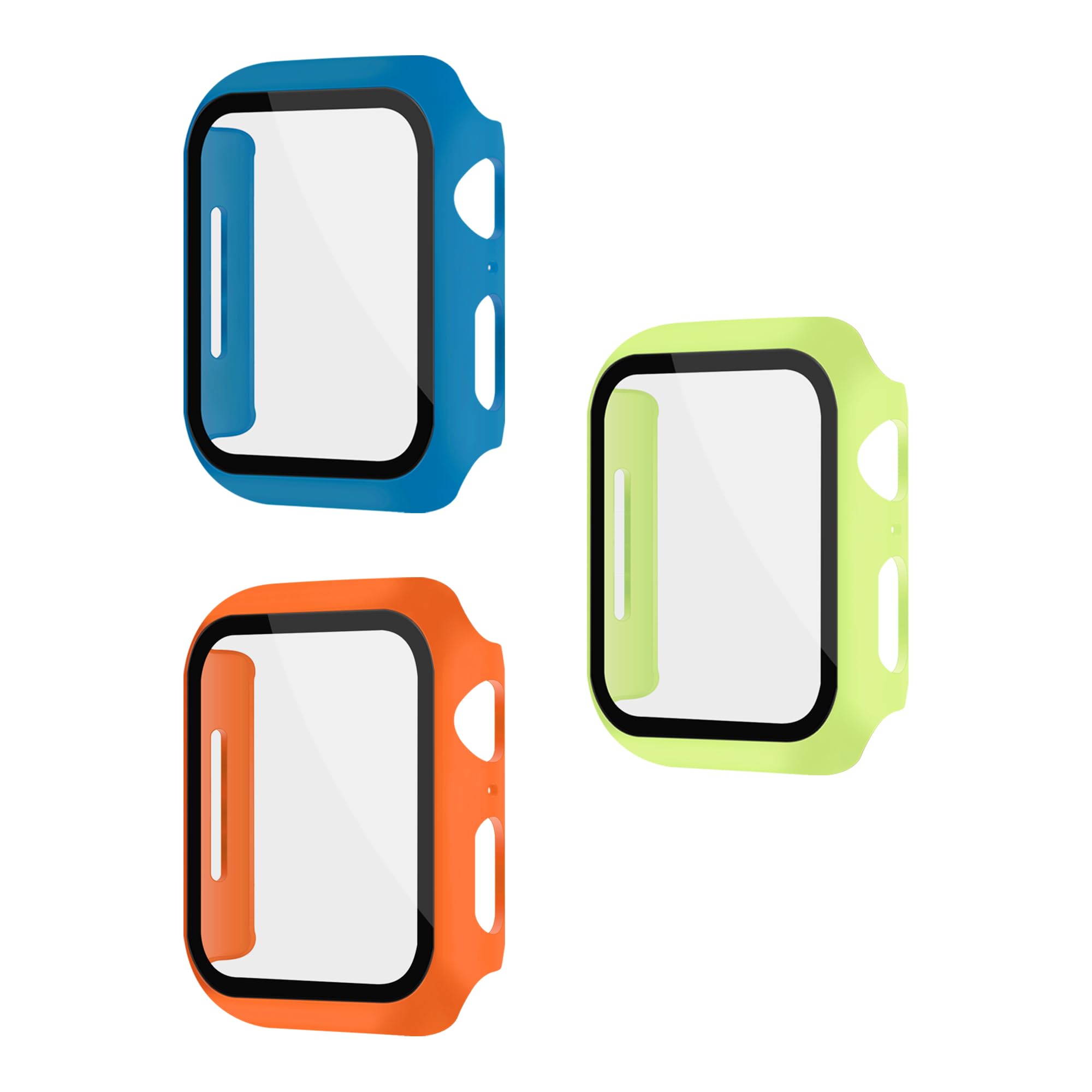 XFEN 3 Pack Multi-Color Cases with Tempered Glass Screen Protector for Apple Watch Series 7/8/9 45mm, Lime Green + Royal Blue + Orange, Smooth Touch,