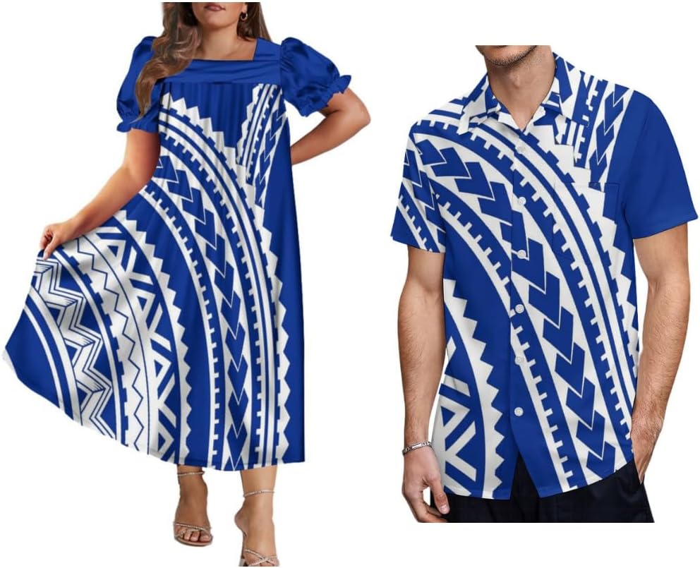 Polynesian Women's Party Dresses Chic Dress Mumu Pacific Islands Men's Shirt Samoan Islander Couples Costume