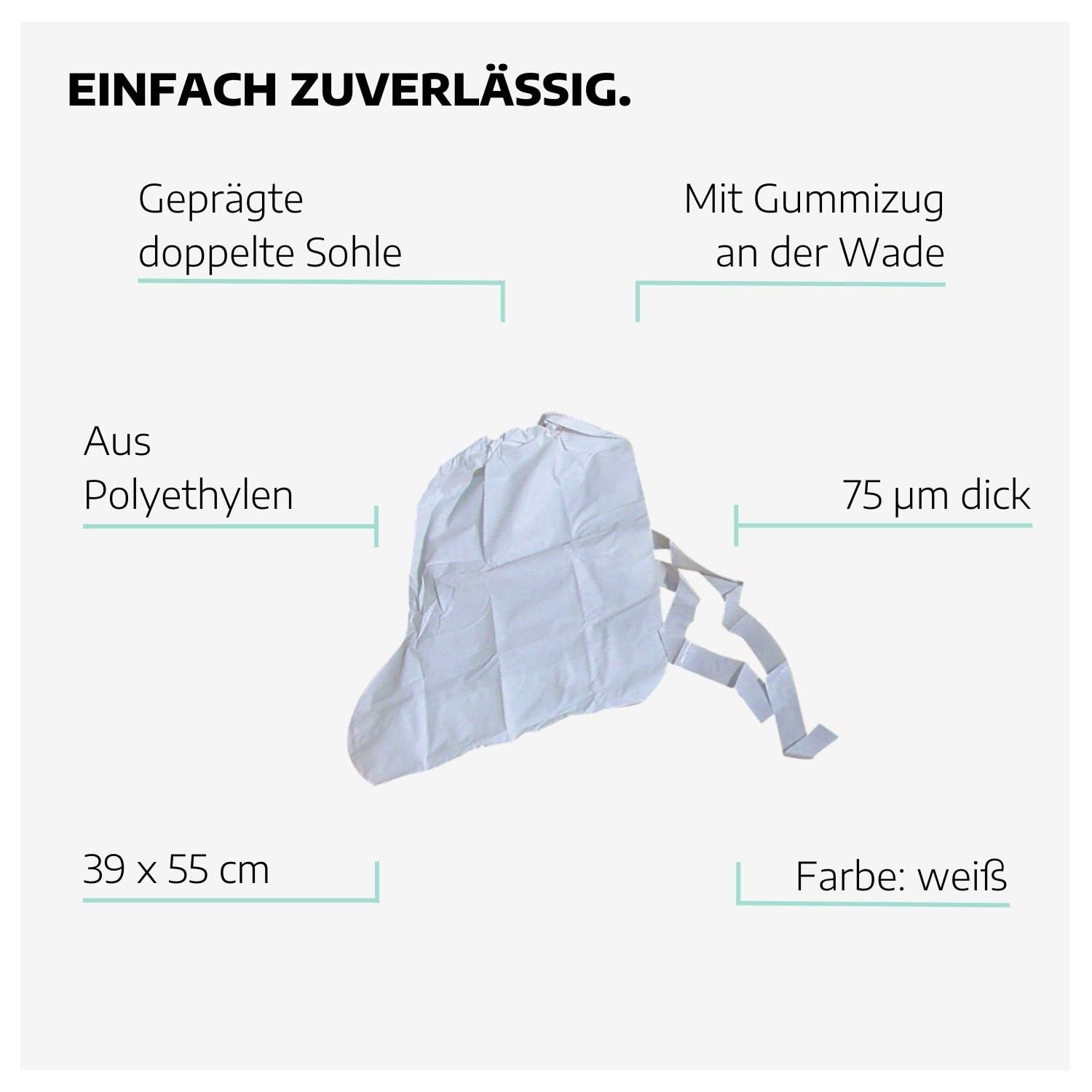 Überstiefel hohe Ausführung Weiß I 10 Stk. Schuhüberzieher Einweg aus Polyethylen I Schuh-Überzieher wasserdicht mit doppelter Sohle I 39 x 55 cm Schuh-Schutz Überzieher