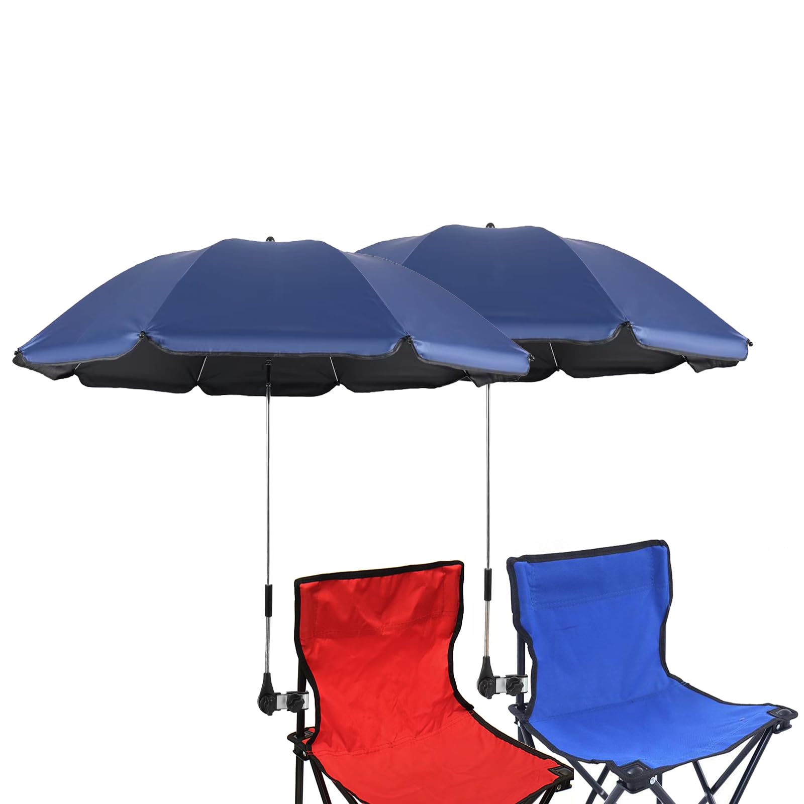 Grandmei Dark Blue 2 Pack Beach Chair Umbrella With Universal Clamp,46 Inches Clip Umbrella Upf 50,Clip On Parasol For Patio Chair Chairs Wheelchairs Golf Carts (Dark Blue 2 Pack)
