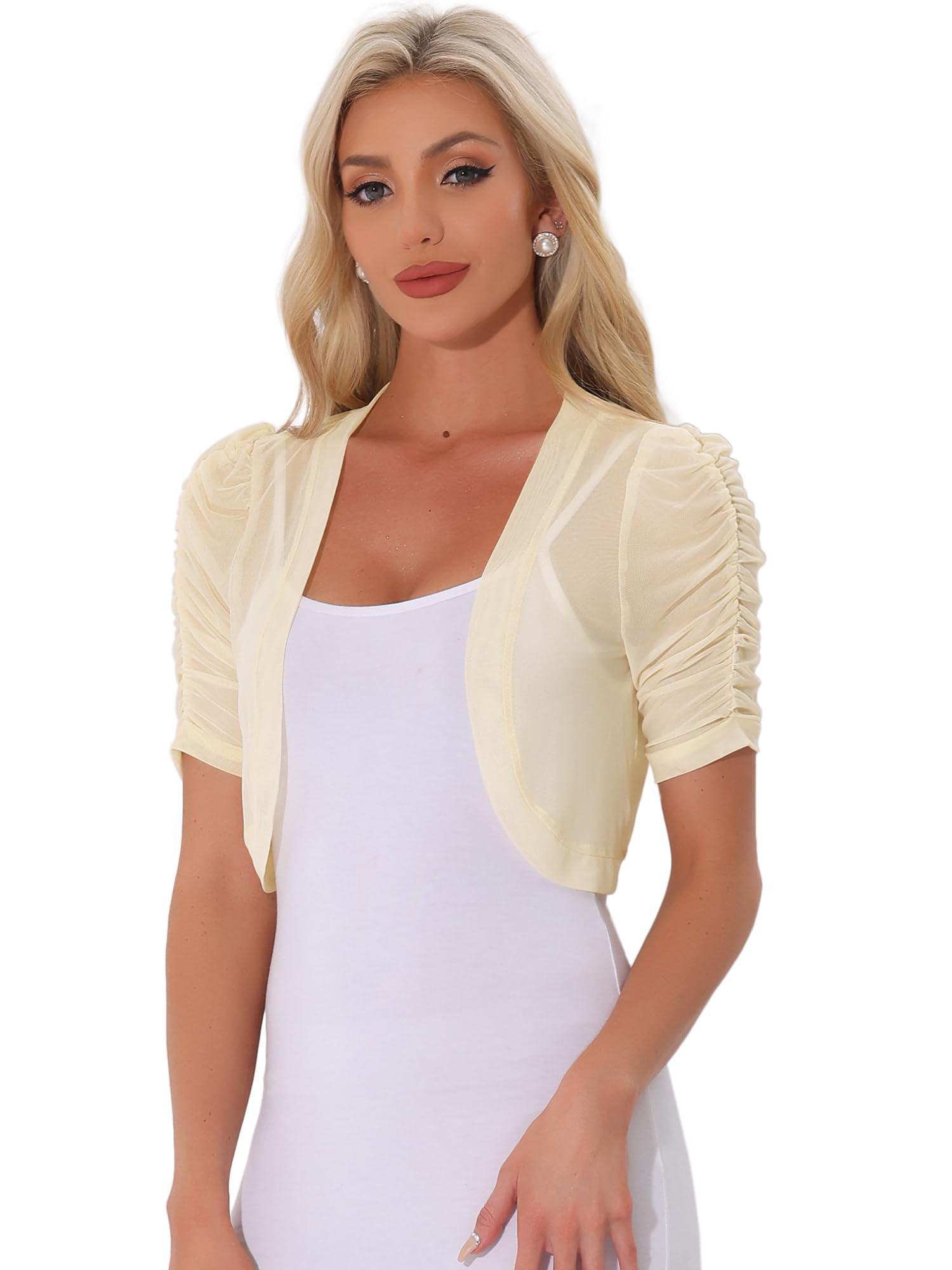 Allegra K Damen Kurzärm Shrug Mesh Durchsichtige Bolero Netzstoff Offener Strickjacke