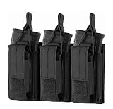 TAILOR JAPAN 3連 ハンドガン ライフル マガジンポーチ MOLLE 5.56mm 9mm ダブルマガジンポーチ サバゲー タクティカルポーチ マグポーチ エアソフト サバゲー ダブルデッカー MOLLE 6本収納 (ブラック)