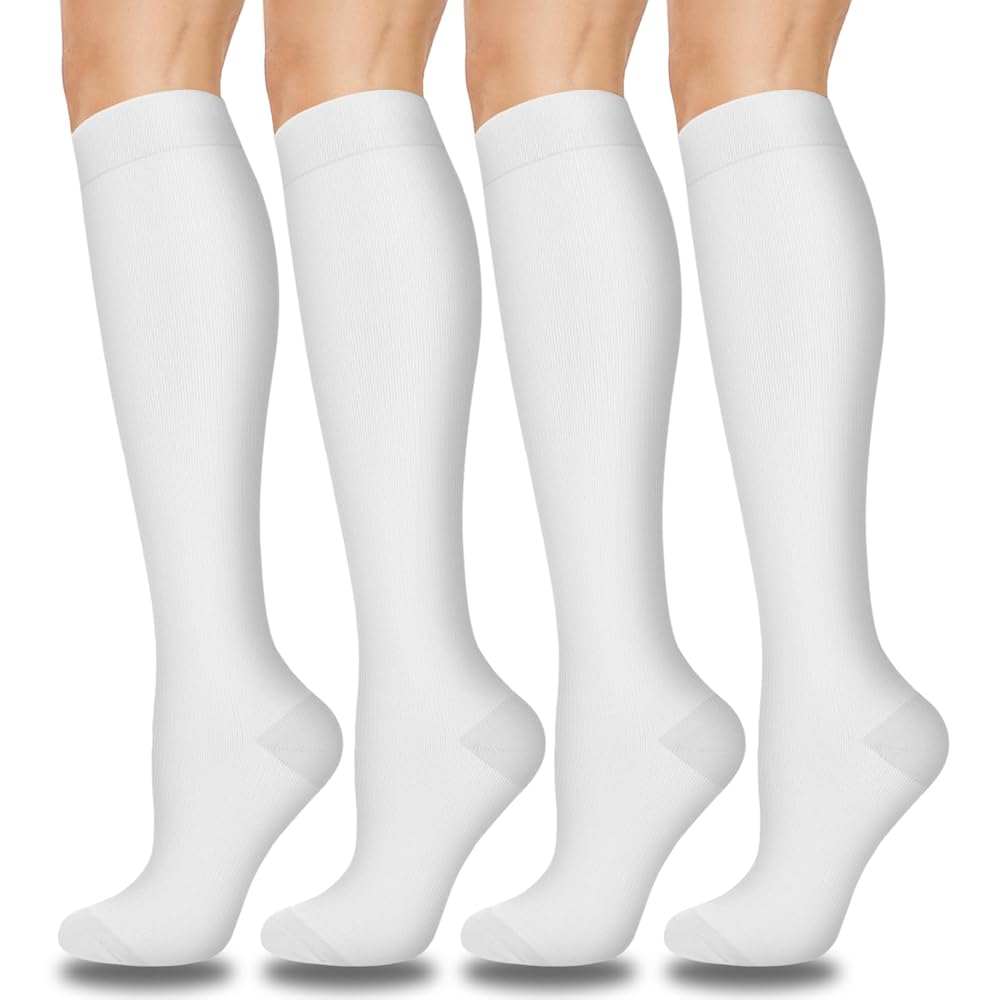 Aoliks White Compression Socks for Women & Men,15-20 mmHg Circulation Socks for Travel Support Hiking