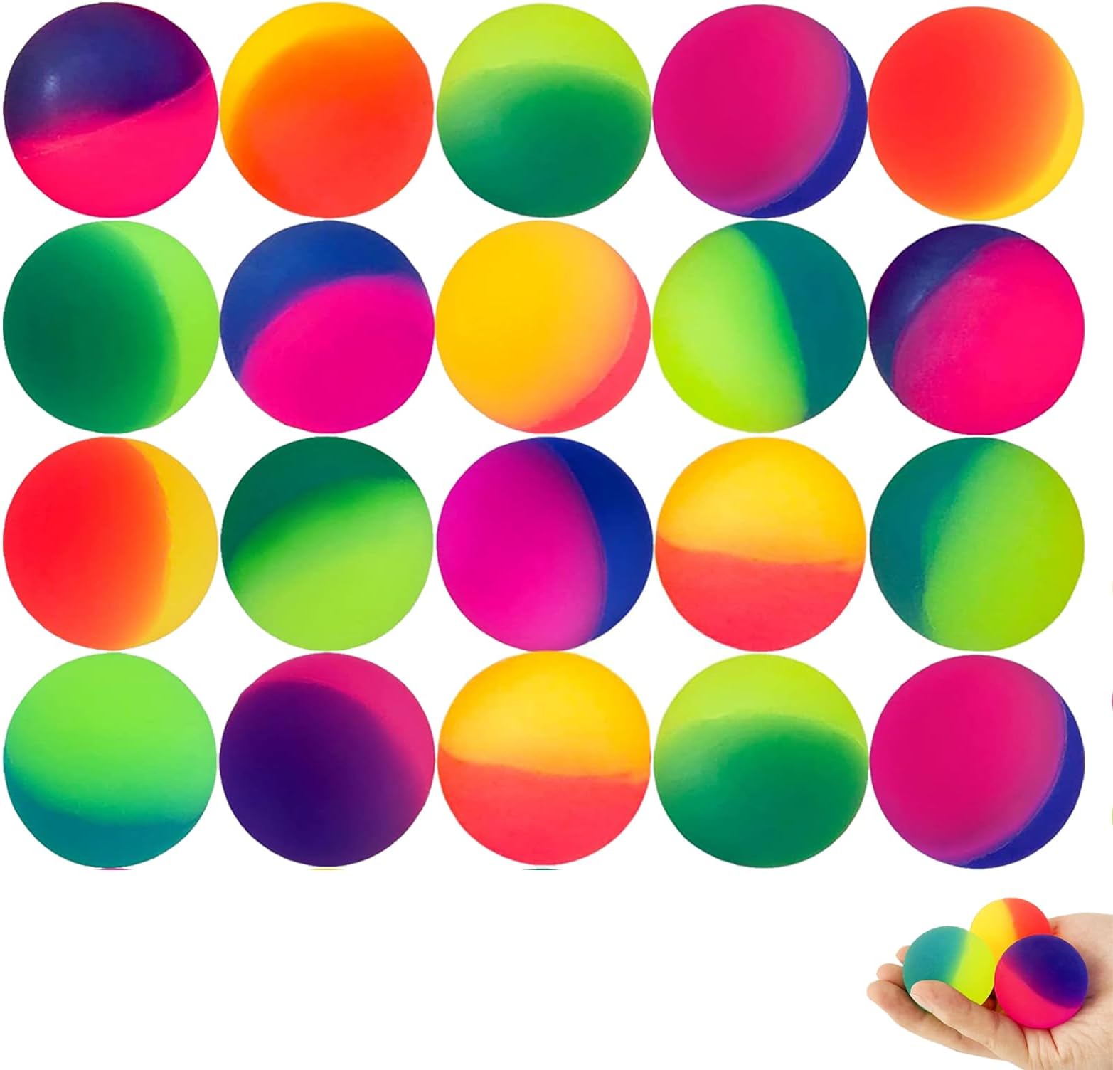 20 Pcs Bouncy Ball, Bouncy Balls for Younger Party Bags, Elastic Dual Color Balls, Bouncing Ball, Decompression Toy Ball, Suitable for Parties, Work and Daily Stress Relief