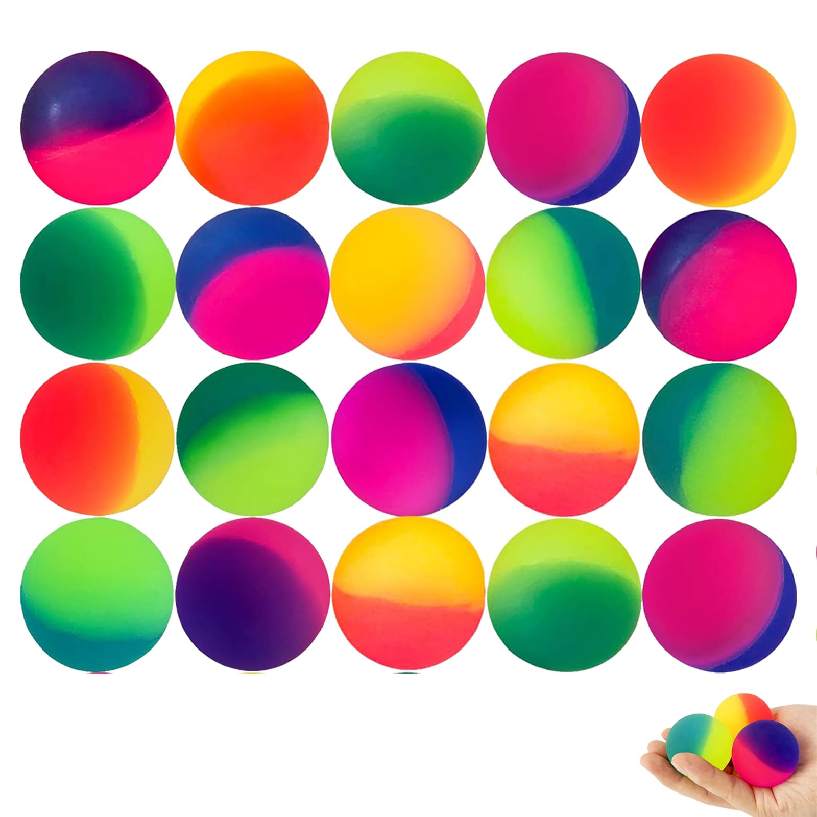 20 Pcs Bouncy Ball, Bouncy Balls for Younger Party Bags, Elastic Dual Color Balls, Bouncing Ball, Decompression Toy Ball, Suitable for Parties, Work and Daily Stress Relief