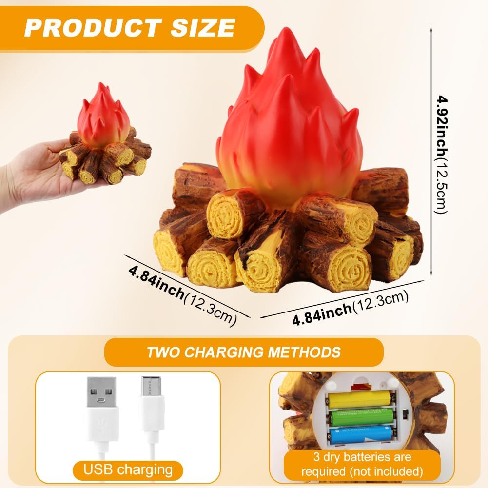 Fake Campfire Night Light, 3D LED Fake Fire Pit Firewood Lamp, Artificial Fire Flame with Realistic Log Flameless Candle for Halloween Christmas Festival Campfire Party Decoration(Size:1pc)