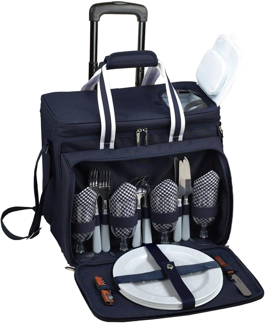 Picnic at Ascot Original Insulated Picnic Cooler with Service for 4 on Wheels-Designed & Assembled in The USA