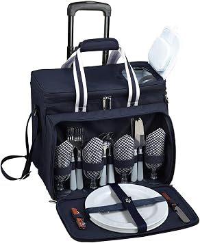 Picnic at Ascot Original Insulated Picnic Cooler with Service for 4 on Wheels-Designed & Assembled in the USA