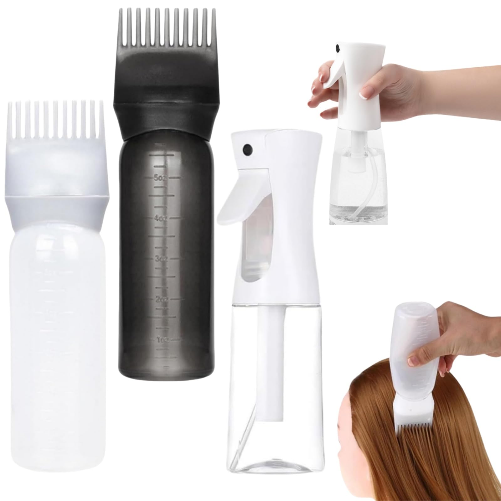 Applicatore Olio Capelli,Distributore Olio Capelli Con Scala,160ML Spargi Olio per Capelli,2 Pezzi Applicatore Tintura per Capelli,Flaconi Applicatori per Colore Capelli,con Spray Bottle Capelli