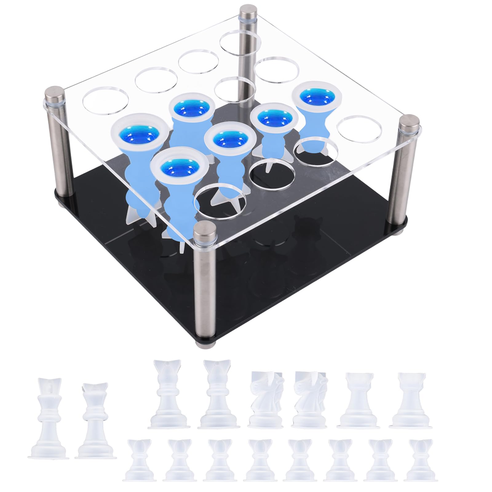 Kit Moules échecs Résine – 16 Pièces Full Size, Silicone, Supports Inclus, Pour DIY Décoration
