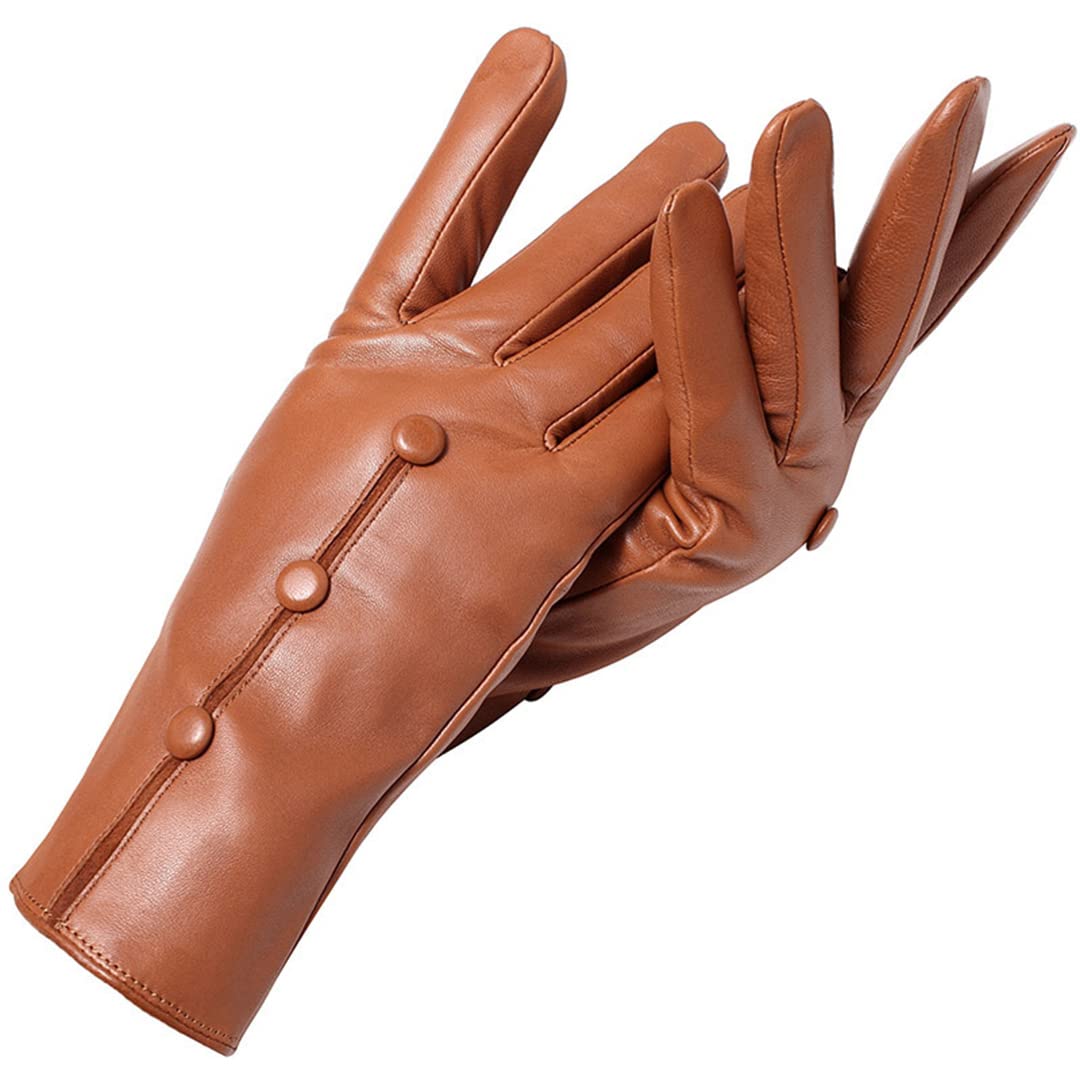 Guanti in pelle vintage moda femminile Guanti da polso da ciclismo invernali da donna con design a scatto caldo Brown 40