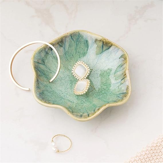 Trinket dish Ceramic Lotus Storage Trays Green Tray For Decoration Jewelry Plate Organizer Containers Desktop Decor for Decor(Color 2)