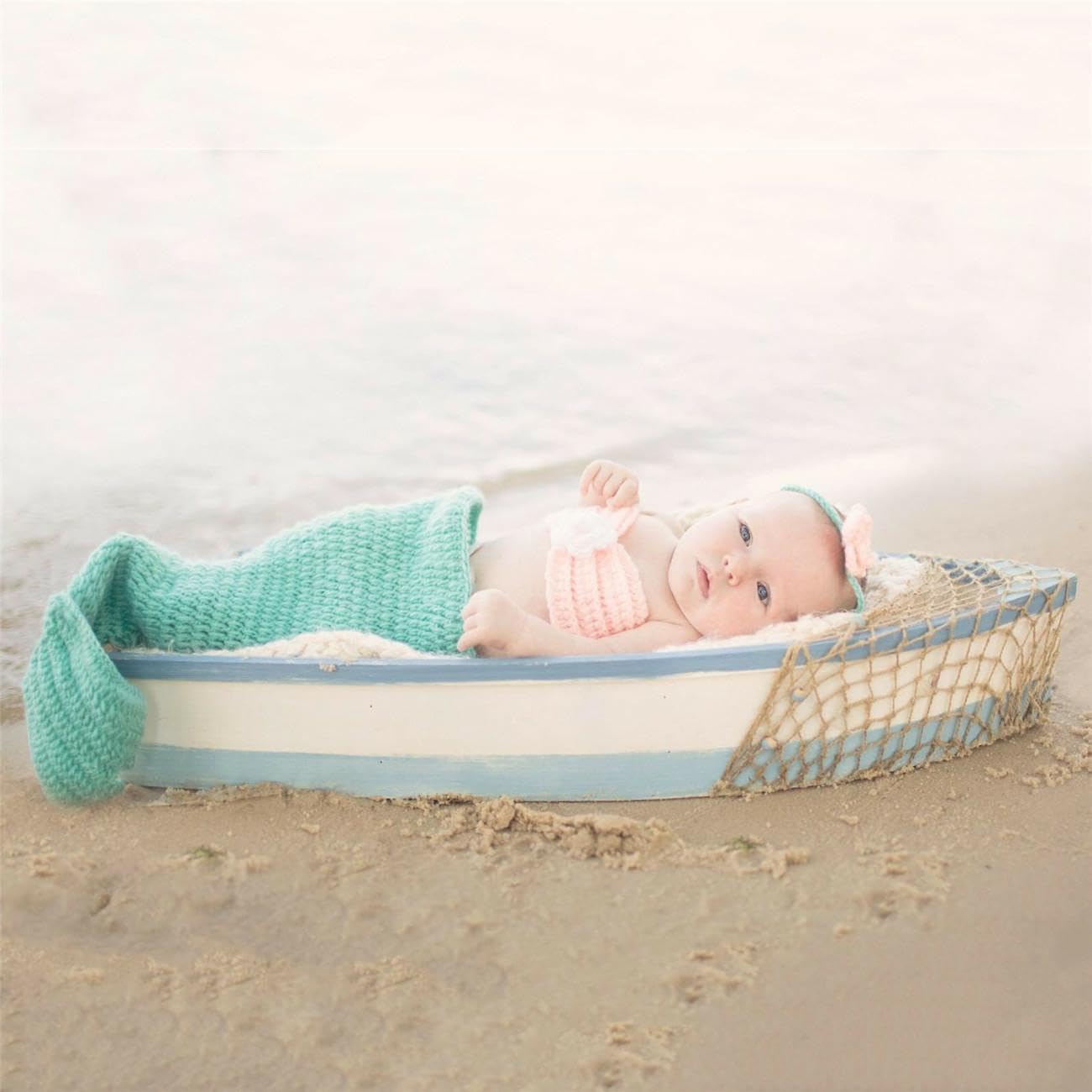 Lot de 3 Nouveau-Né Photographie Prop - Tenue de Sirène, Fait à la Main Crochet, Costume de Sirène Bandeau, pour Fille Prop Vêtements