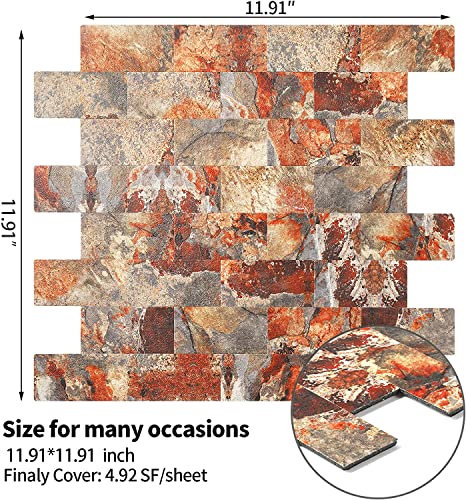 Oyasimi Peel And Stick Backsplash Wall Tile, Pvc Stickon Tile For Kitchen Backsplash Peel And Stick In Red Marble (11.85''X11.89'',10 Sheets) #TOP1