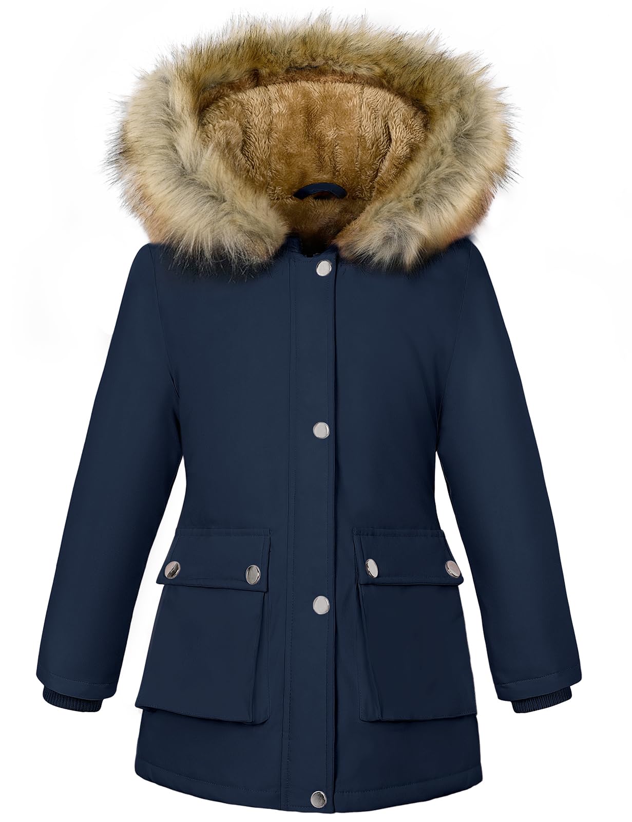 Vancavoo Abrigo Niña Invierno Chaqueta con Pelo Capucha Plumas Mediana Longitud Caliente Cazadora Ropa por 6-12 Años