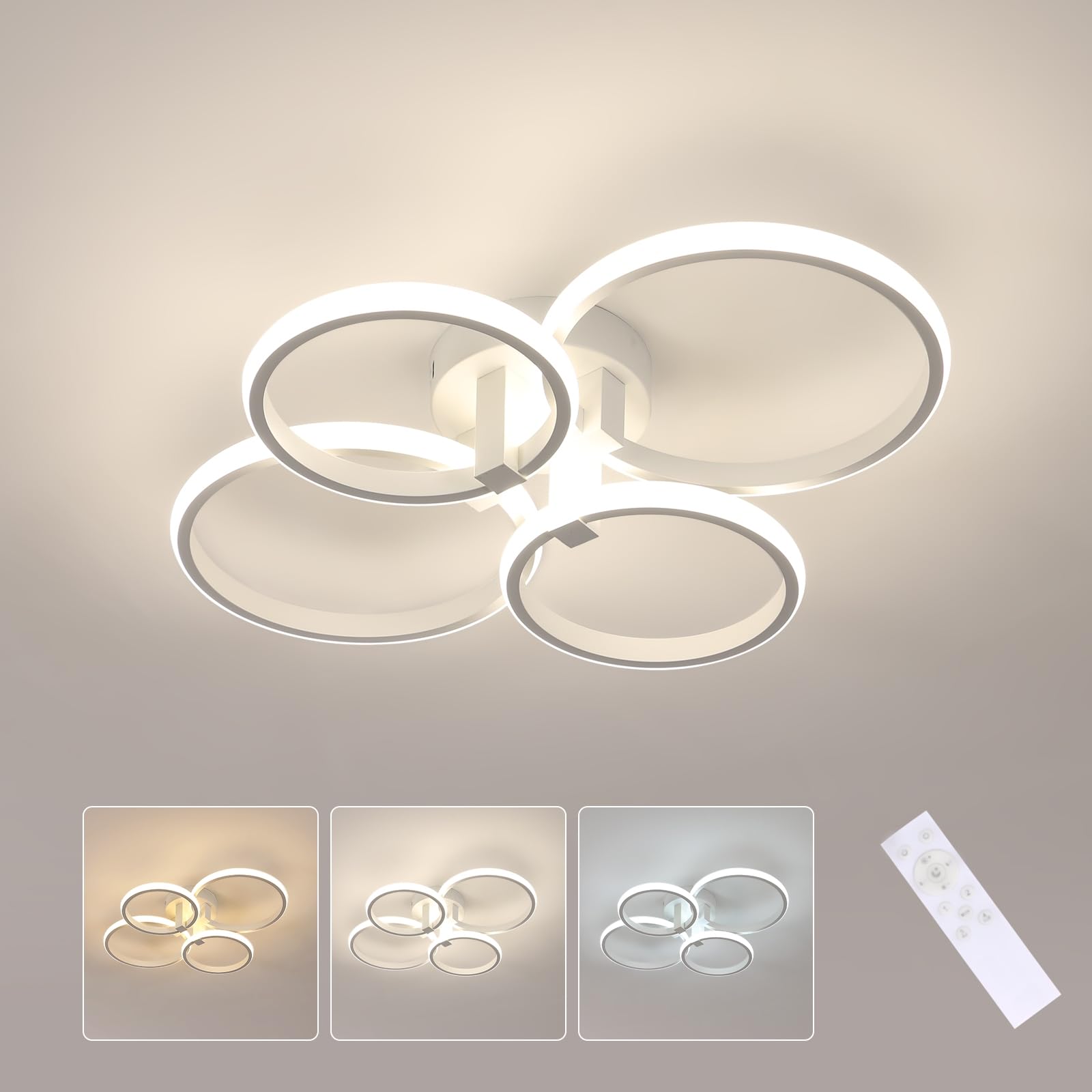 Lámpara de Techo Regulable, Plafon LED Techo Redondo Modernos con Control Remoto 57W, Luz de Techo Salon Moderno para Sala de Estar, Dormitorio, Comedor, Cocina, Blanco 3000K-6500K