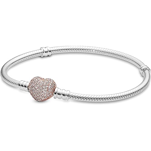PANDORA Silver Bracelet w/Rose Pave Heart Clasp