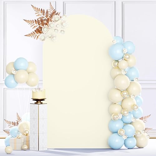 Miniatura 6 de MODFUNS Cubierta de arco de boda de 5 pies, cubierta de telón de fondo de arco beige elástica, cubierta de telón de fondo de arco de elastano