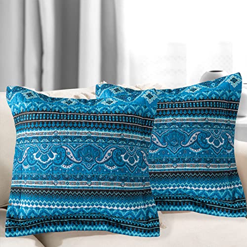 Vaputar Boho Decorative Throw Pillow Covers For Couch Bed Sofa,Cushion Covers 18 X 18 Inch Square Farmhouse Throw Pillow Covers Set Of 2,Blue Striped Jacquard Pattern #TOP1