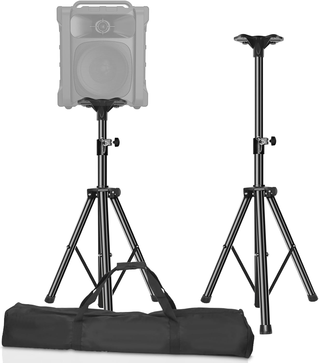 PA Speaker Stands Pair,Professional Speaker Stand Set with Adjustable Height from 38 to 71 inches,Universal Heavy Duty DJ Tripod with Mounting Bracket and Carrying Bag, Supports 132 lbs,Black