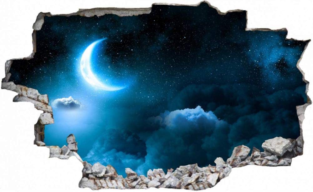 Adesivi Murali 3D Stelle della luna del cielo notturno Adesivi da Parete Decorazione Murale Camerette Bambini Asilo Nido Bagno 80x120cm