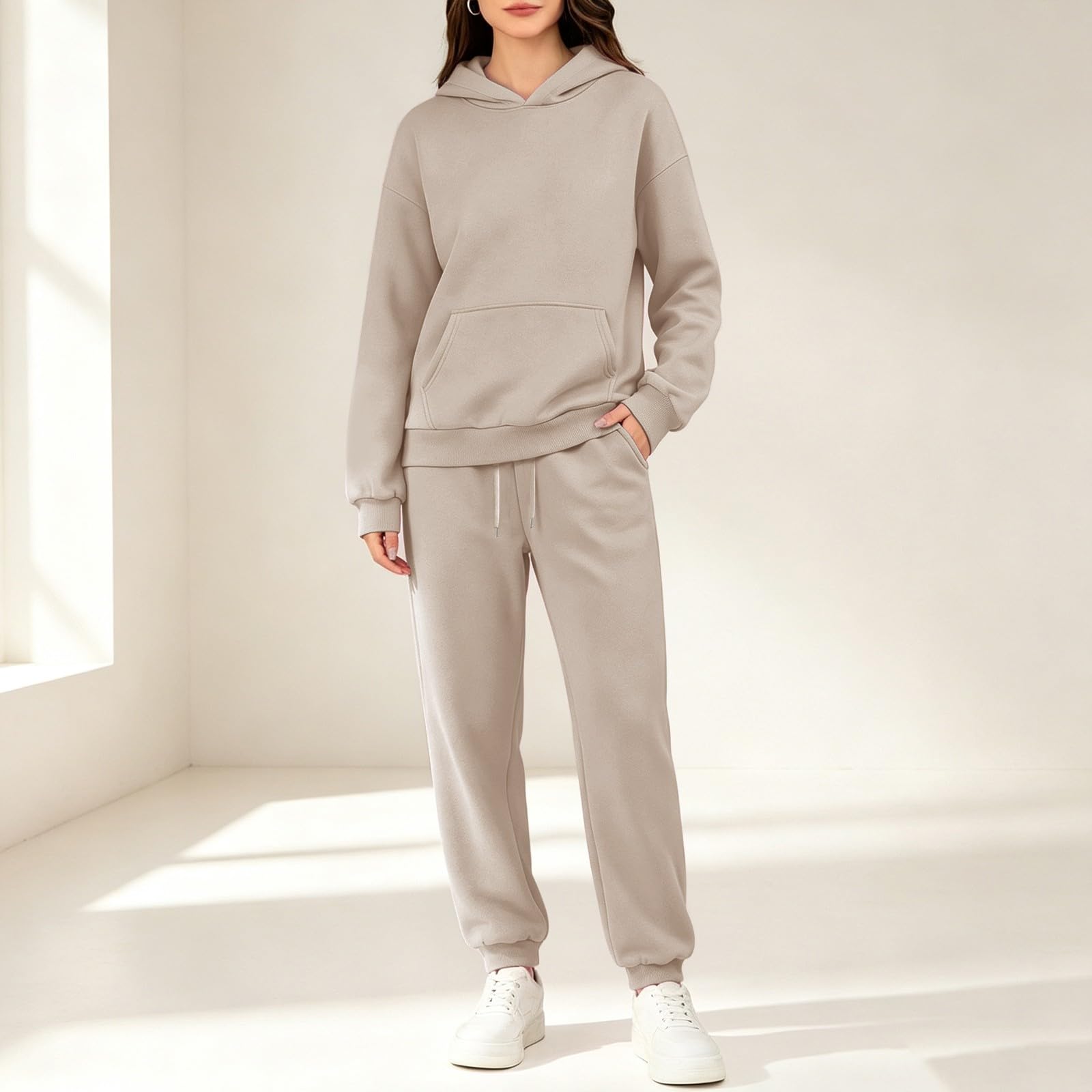 Ensemble de jogging pour femme - Survêtement de sport pour femme | Sweat à capuche uni avec pantalon de jogging, survêtement 2 pièces, sweat à capuche avec poche kangourou