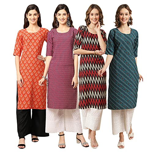 Image of Pinkmint Women's Crepe Digital Print Straight Kurta [Pack of 4]