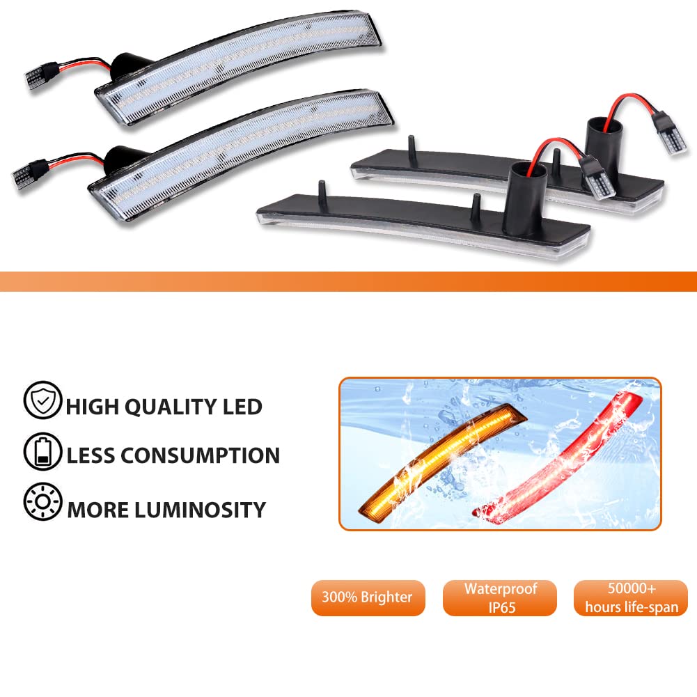 ADIIL Amber/Red Full LED Front&Rear Bumper Side Marker Lights Assembly Clear Lens Compatible With 2002-2008 MINI Cooper R50 R52 R53, Replace OEM Sidemarkers Lamps