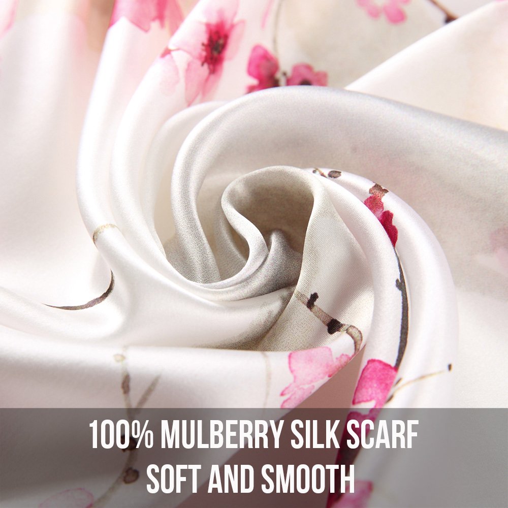 STORY OF SHANGHAI Sciarpa di 100% Seta Charmeuse da Donna Foulard a Raso con Fantasie Orientale, 56x177cm