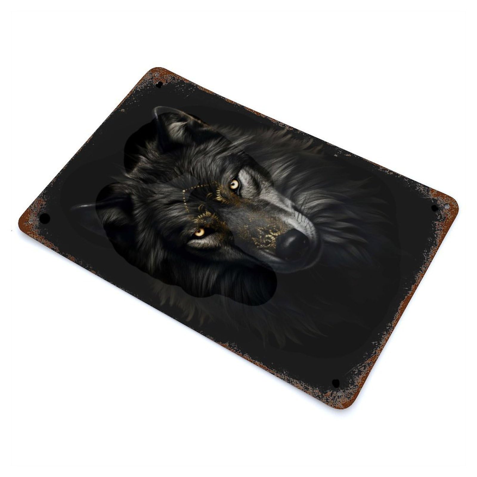 Dark Gold Wolf Animal 11.8"x7.9" Rusty Metal Tin Sign, Novelty Wall Decor for Cafe, Home Bar And Lounge Decor