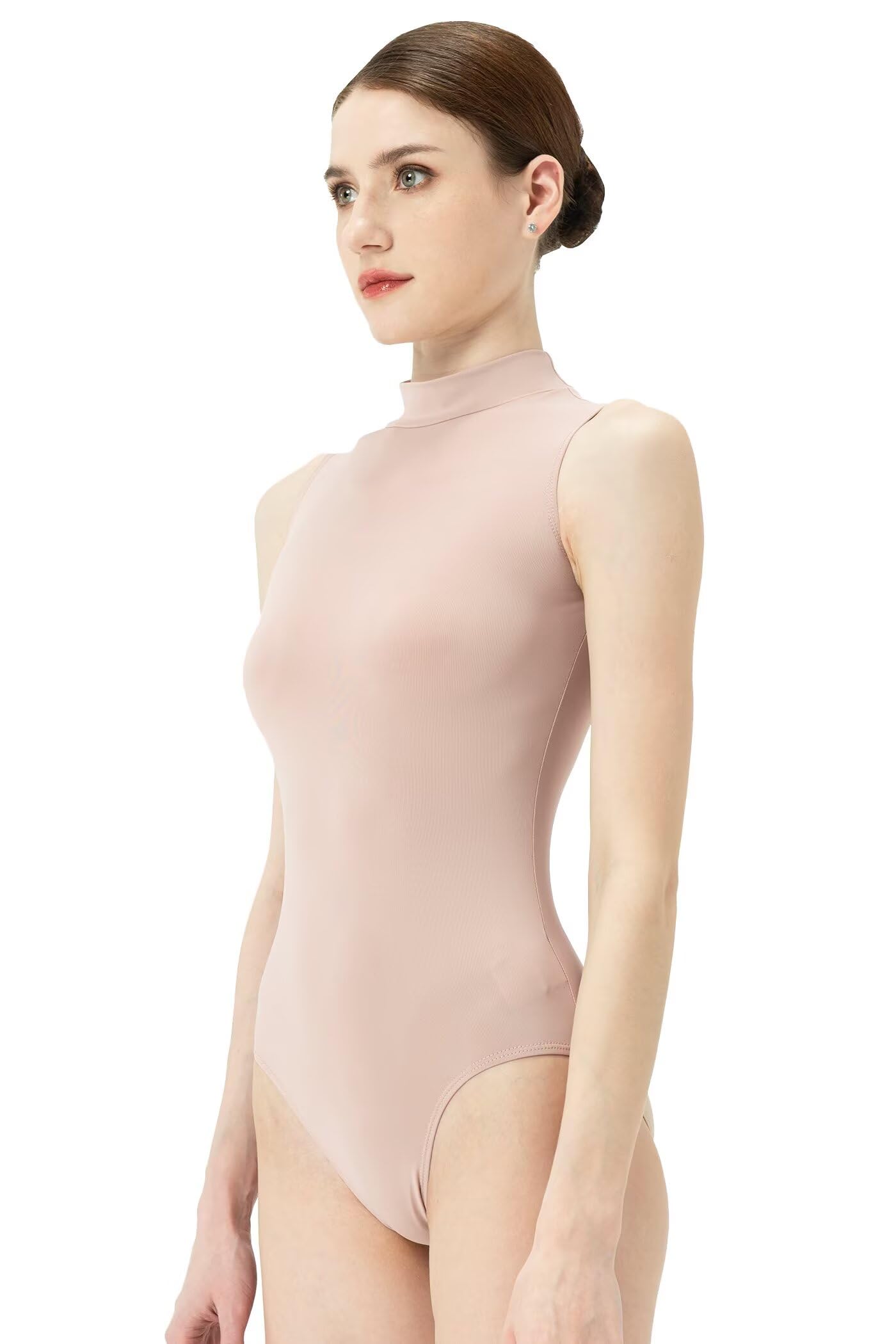 Damen Ärmellos Hochgeschlossen Tanz Ballett Trikot mit Druckknopf