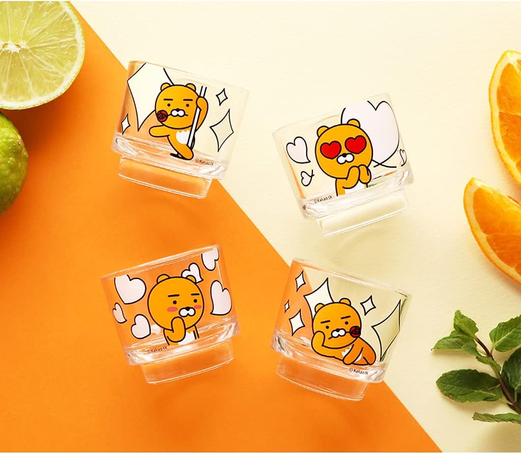 KAKAO Ryan Magic Korean Soju Shot Classes Set of 4P(소주잔) For Korean Soju, Whiskey, Tequila and Liquor