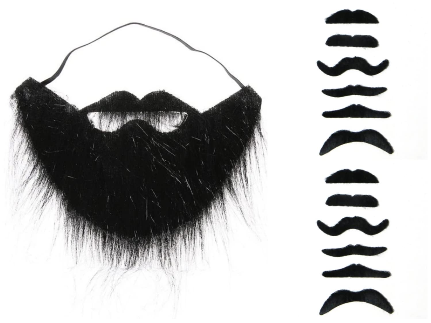 The Flash Store13 Pieces Funny Costume Party Men Women Kids Fake Beard Moustache Black - Halloween & Christmas Beard Facial Hair Disguise Game (1Pc Black Fake Beard+12 Pcs Moustache)