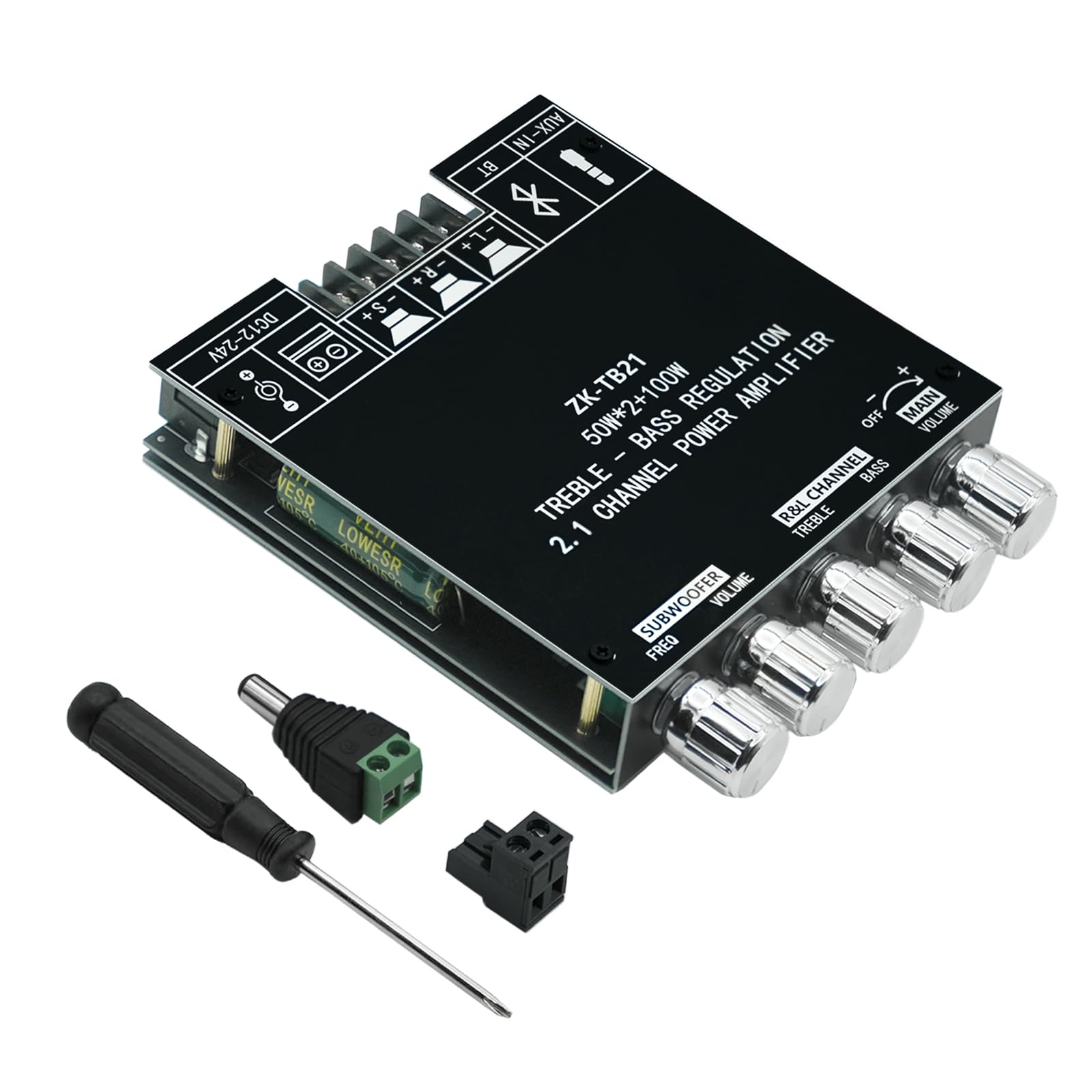 50W+50W+100W Amplifier Board with Treble and Bass Control, Bluetooth 5.0 HiFi 2.1 Channel Subwoofer Stereo Amplifier Board, Dual TPA3116D2 Chip BT and